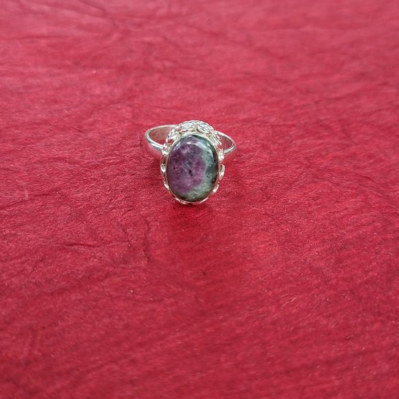 Ruby Zoisite ring sterling silver -Unique gemstone ring - Picture 1 of 16